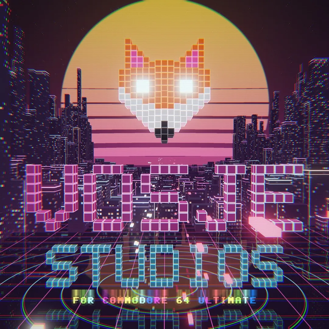 Logo von Vosje Studios: ein Pixel-Fuchs vor einer Synthwave-Sonne